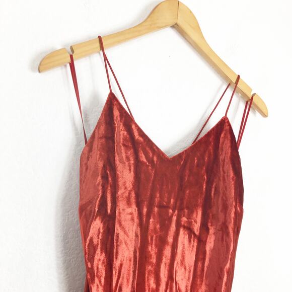 Mestiza New York Mara Red Rust Velvet Slip Open Back Cross Strap Gown Medium - Picture 7 of 13